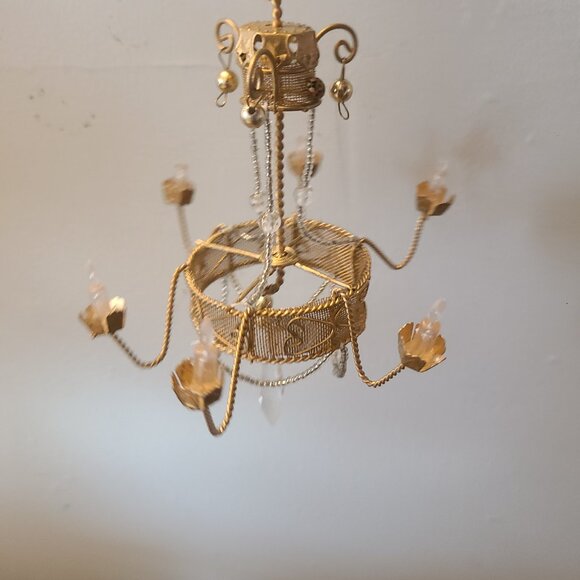 VTG Beaded Chandelier Ornament Gold W/ Silver Beaded Accent Candle Shaped 5.5" - Picture 3 of 6